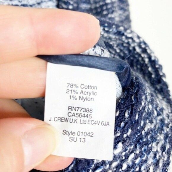 J. CREW BOUCLE SWEATER COLOR BLOCK TWEED ZIP BLUE LARGE FITS LIKE MEDIUM - Picture 4 of 6